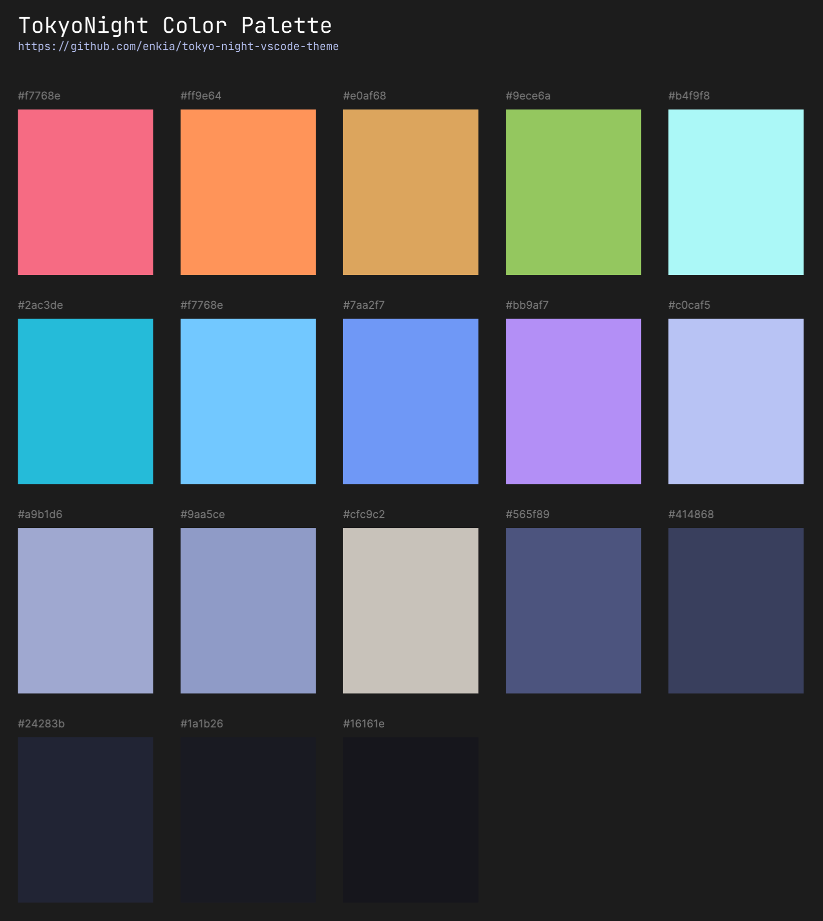 Tokyo Night color palette
